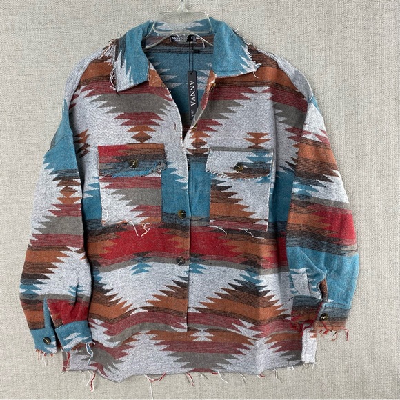 Aztec Shacket Turquoise Boho Western Jacket - Picture 5 of 11